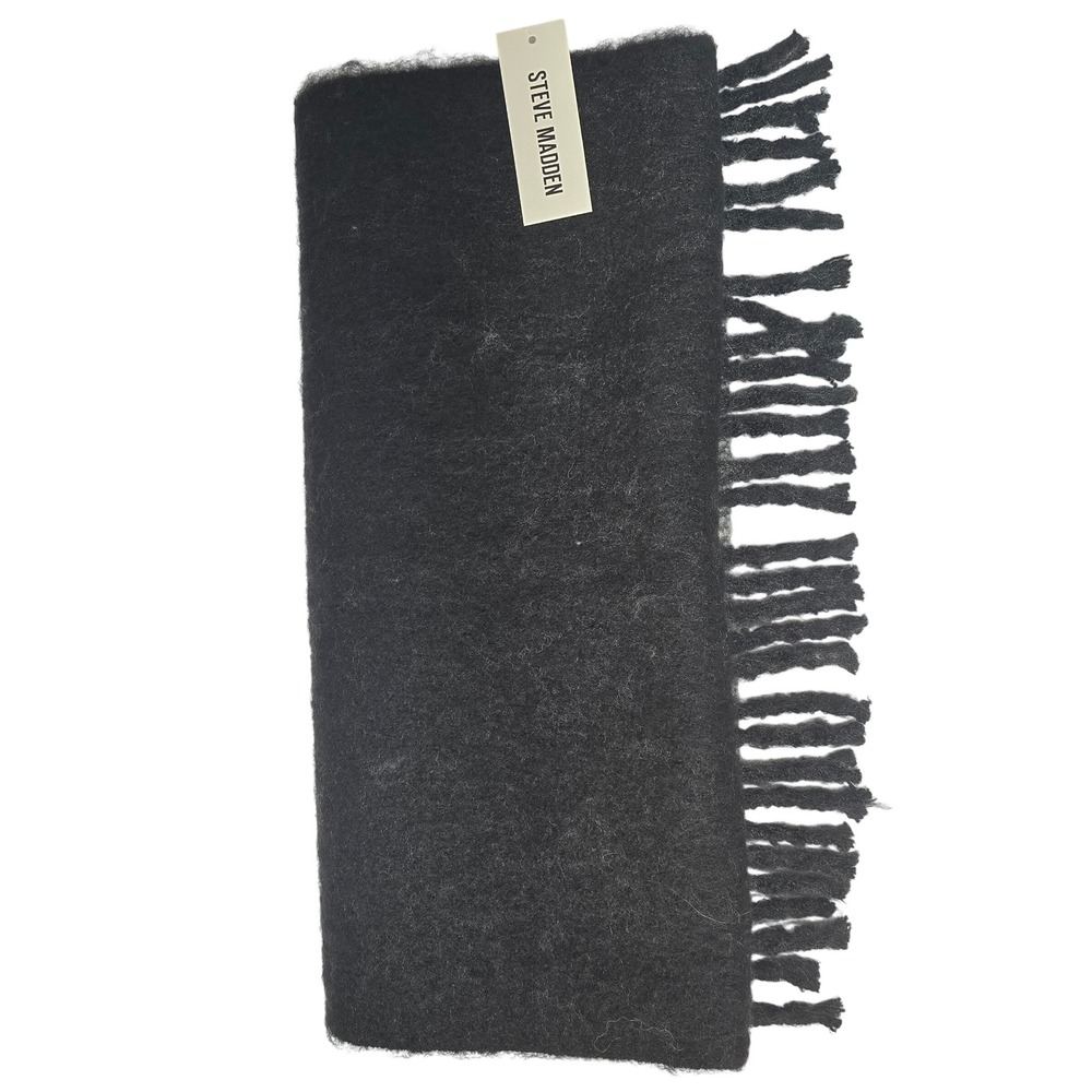 Steve Madden Chunky Black Multi Fuzzy Knit Oversized Fringe Scarf NWT